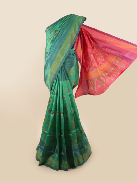 

Pothys Green & Fuchsia Ethnic Motifs Zari Pure Silk Saree