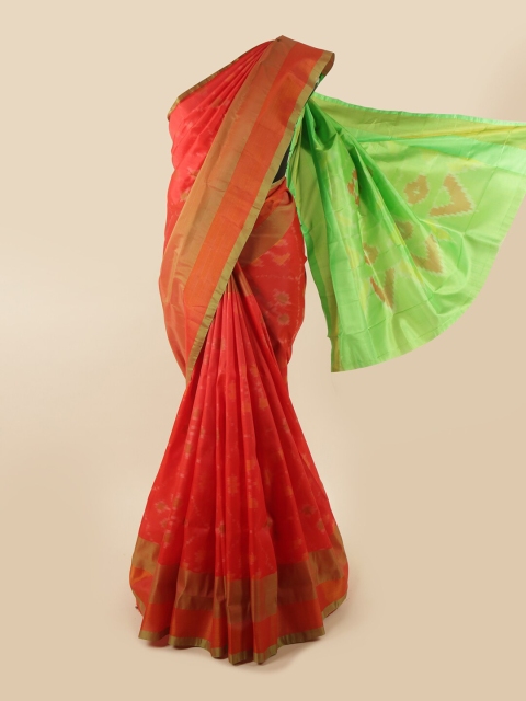 

Pothys Red & Green Batik Zari Pure Silk Saree