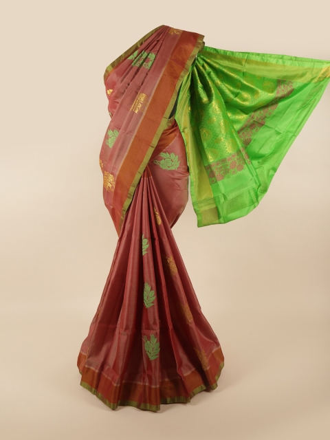 

Pothys Rust & Green Ethnic Motifs Zari Pure Silk Saree