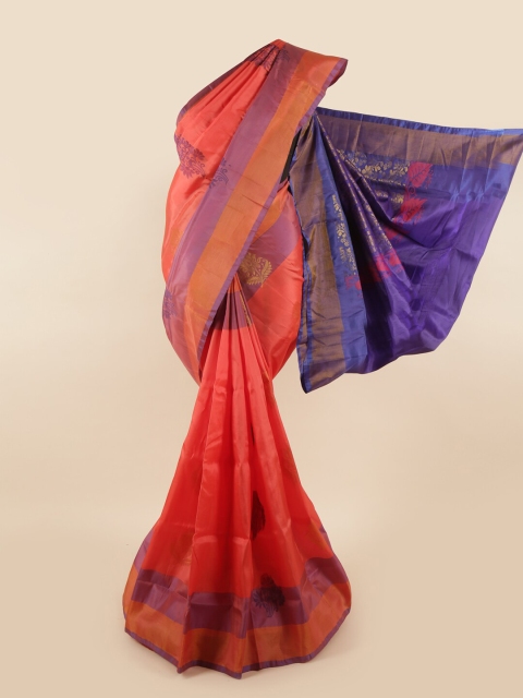 

Pothys Peach-Coloured & Violet Floral Zari Pure Silk Saree