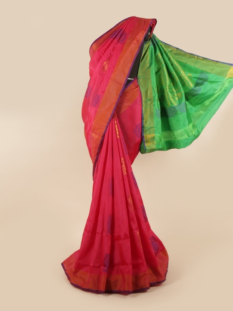 

Pothys Pink & Green Ethnic Motifs Zari Pure Silk Saree
