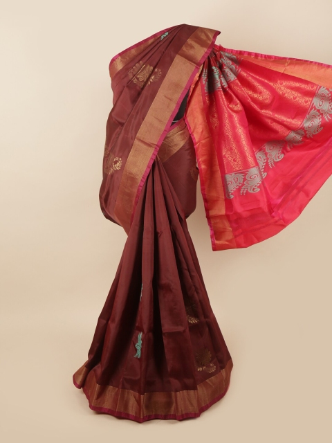 

Pothys Brown & Pink Ethnic Motifs Zari Pure Silk Saree