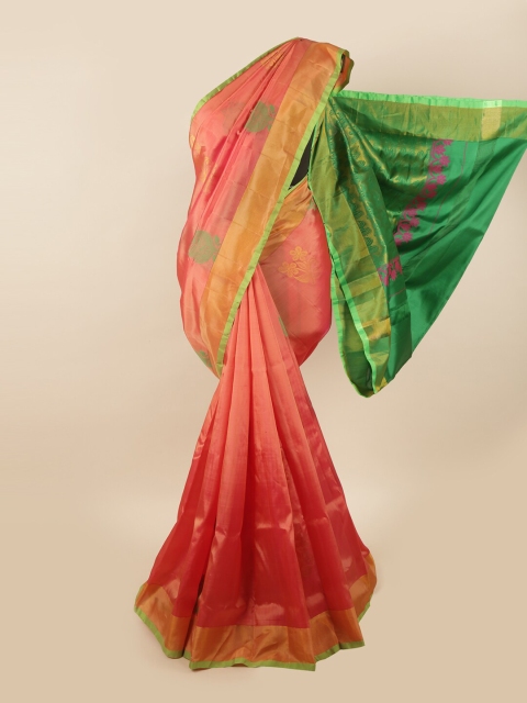 

Pothys Orange & Green Ethnic Motifs Zari Pure Silk Saree