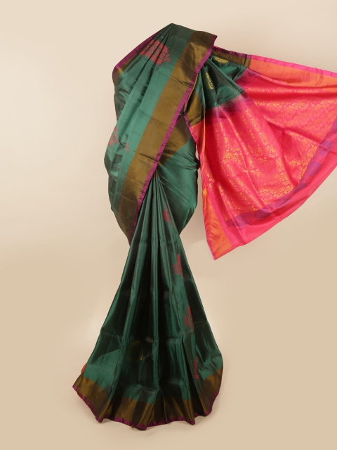 

Pothys Green & Magenta Ethnic Motifs Zari Pure Silk Saree