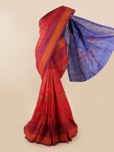 

Pothys Pink & Blue Printed Zari Pure Silk Saree