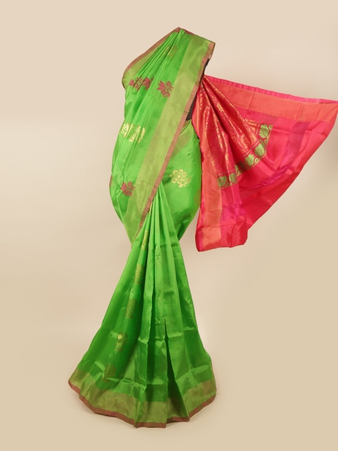 

Pothys Green & Pink Ethnic Motifs Zari Pure Silk Saree