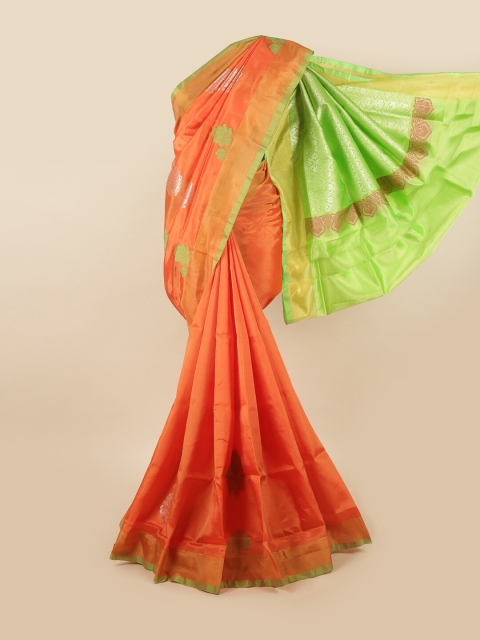 

Pothys Orange & Green Ethnic Motifs Zari Pure Silk Saree