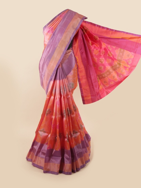 

Pothys Peach-Coloured & Purple Ethnic Motifs Zari Pure Silk Saree
