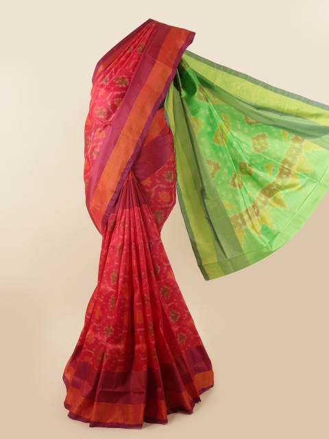 

Pothys Pink & Green Printed Zari Pure Silk Saree