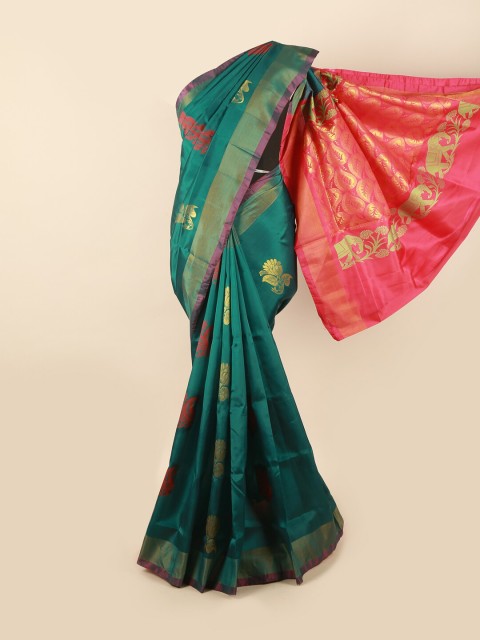 

Pothys Green & Pink Ethnic Motifs Zari Pure Silk Saree