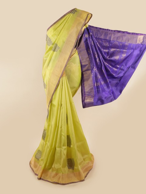 

Pothys Green & Violet Floral Zari Pure Silk Saree