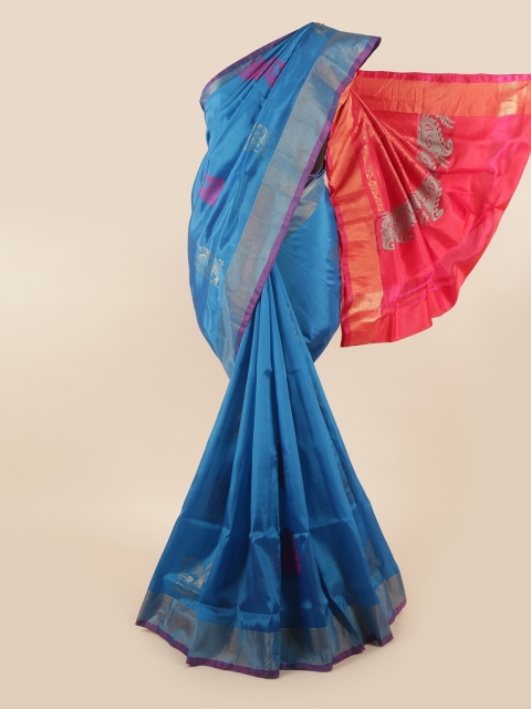 

Pothys Blue & Pink Woven Design Zari Pure Silk Saree