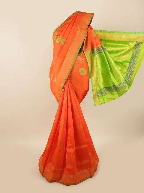 

Pothys Orange & Green Ethnic Motifs Zari Pure Silk Saree