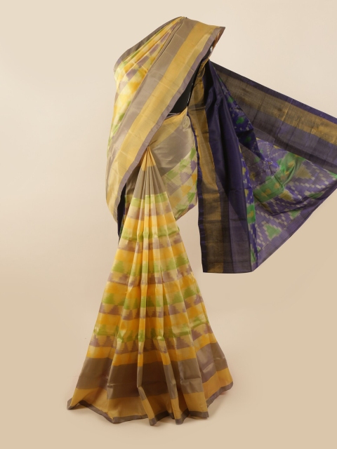 

Pothys Cream-Coloured & Blue Zari Pure Silk Ikat Saree
