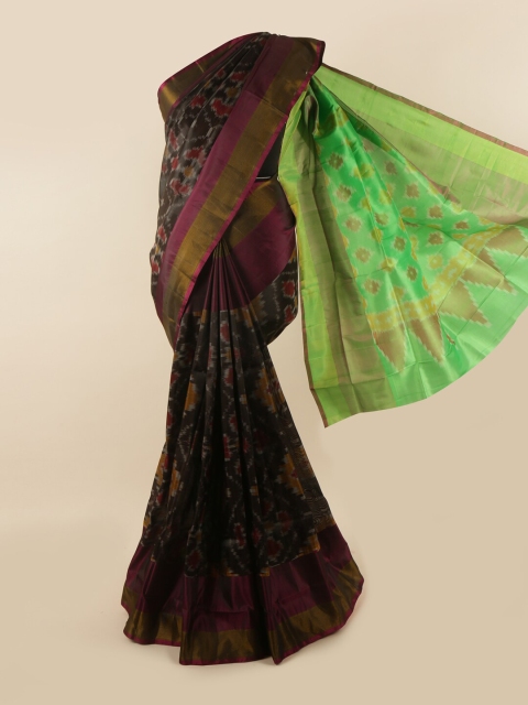 

Pothys Black & Green Printed Zari Pure Silk Saree