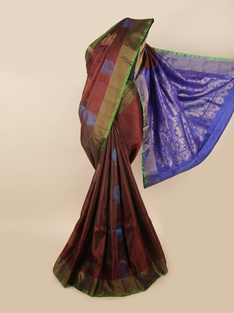 

Pothys Brown & Blue Ethnic Motifs Zari Pure Silk Saree