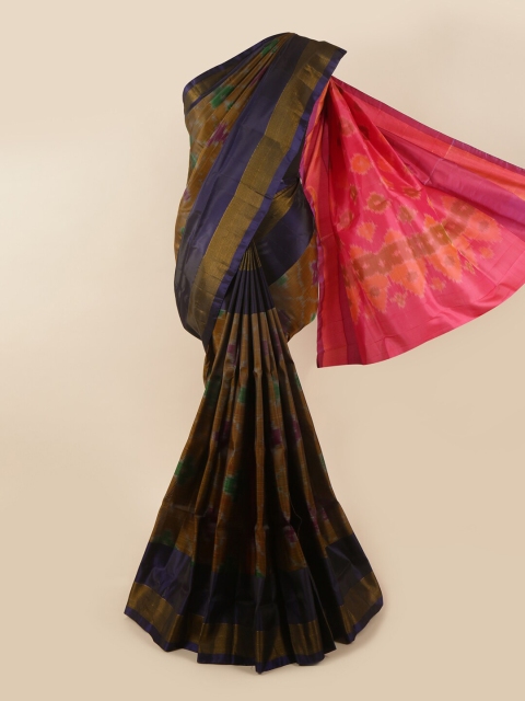 

Pothys Khaki & Blue Ethnic Motifs Zari Pure Silk Saree