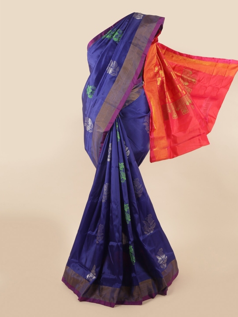 

Pothys Blue & Pink Floral Zari Pure Silk Saree