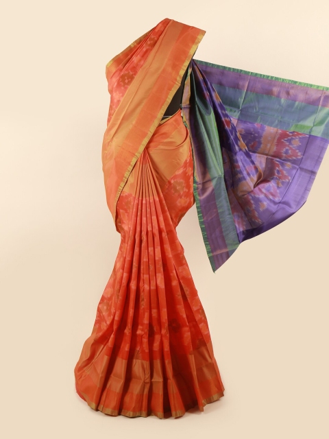 

Pothys Orange & Blue Ethnic Motifs Zari Pure Silk Saree