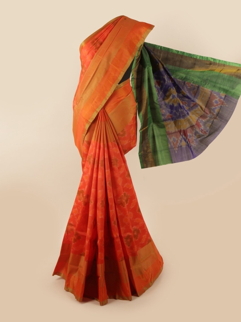 

Pothys Orange & Green Ethnic Motifs Zari Pure Silk Saree