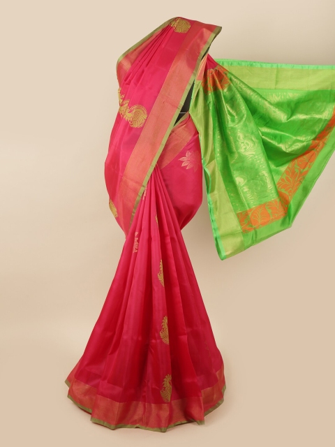 

Pothys Pink & Green Floral Zari Pure Silk Saree