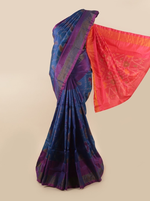 

Pothys Blue & Pink Ethnic Motifs Zari Pure Silk Saree