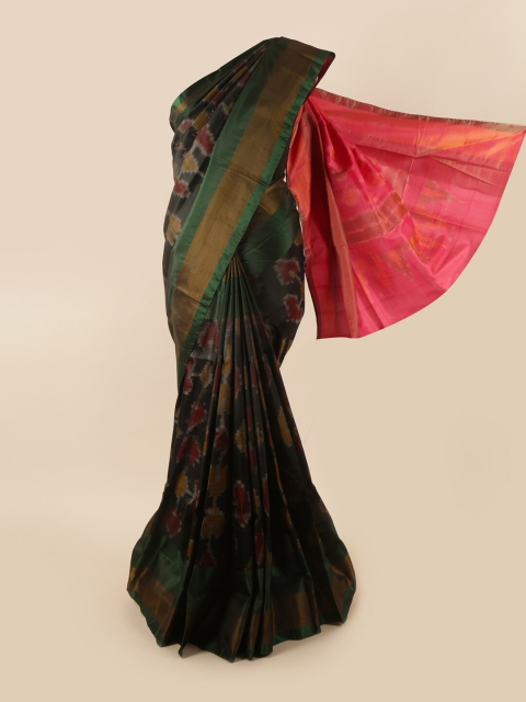 

Pothys Black & Green Printed Zari Pure Silk Saree