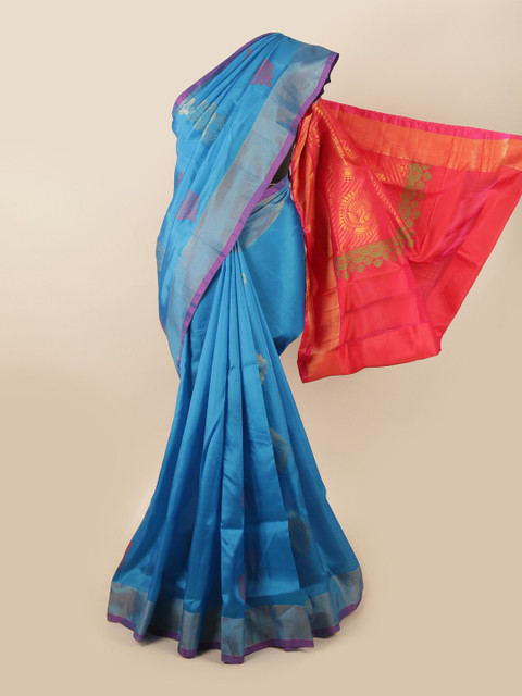 

Pothys Blue & Pink Ethnic Motifs Zari Pure Silk Saree