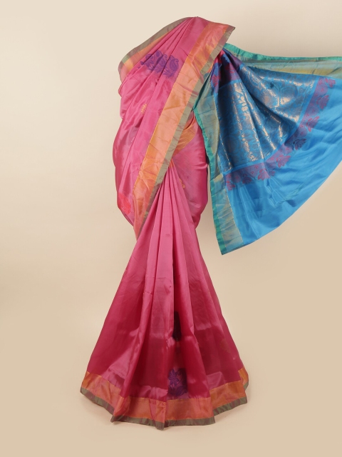 

Pothys Pink & Turquoise Blue Ethnic Motifs Zari Pure Silk Saree
