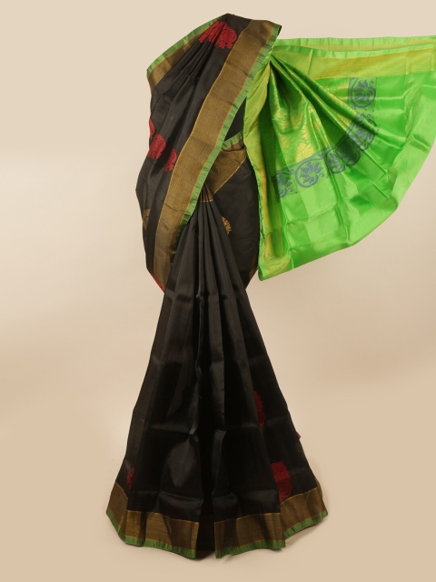 

Pothys Black & Green Ethnic Motifs Zari Pure Silk Saree
