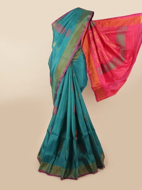 

Pothys Blue & Pink Ethnic Motifs Zari Pure Silk Saree