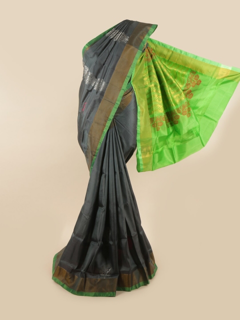 

Pothys Grey & Green Floral Zari Pure Silk Saree