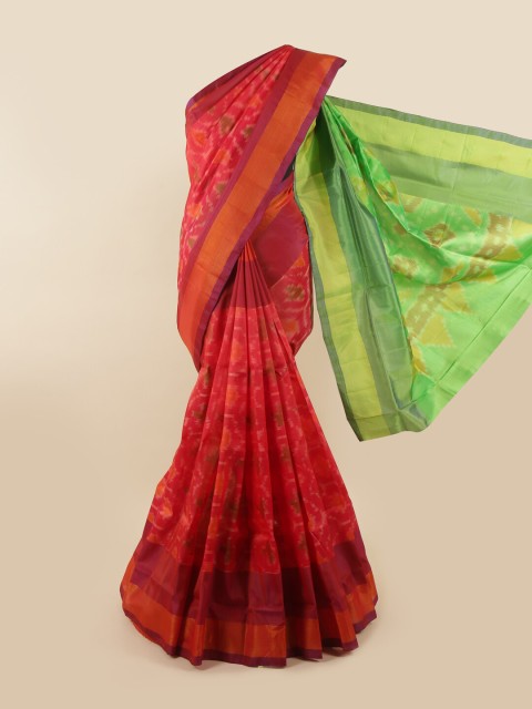 

Pothys Pink & Green Ethnic Motifs Zari Pure Silk Saree