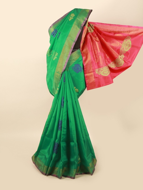 

Pothys Green & Pink Ethnic Motifs Zari Pure Silk Saree