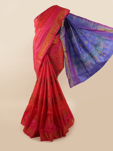 

Pothys Pink & Blue Ethnic Motifs Zari Pure Silk Saree