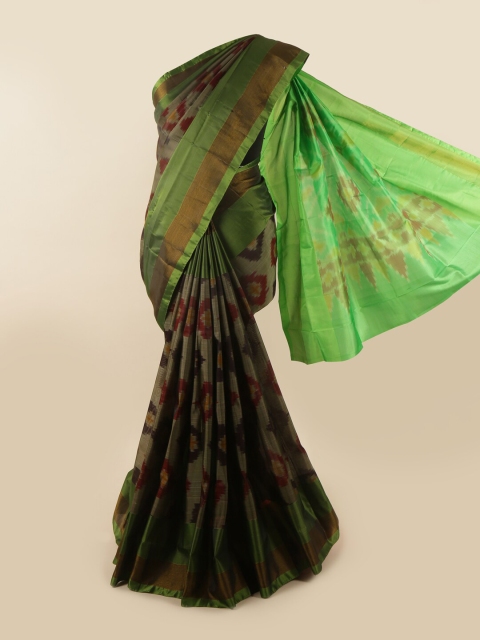 

Pothys Grey & Green Printed Zari Pure Silk Saree