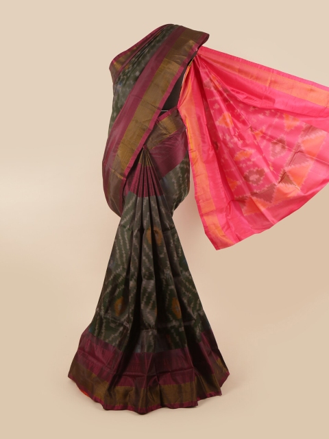 

Pothys Grey & Pink Zari Pure Silk Ikat Saree