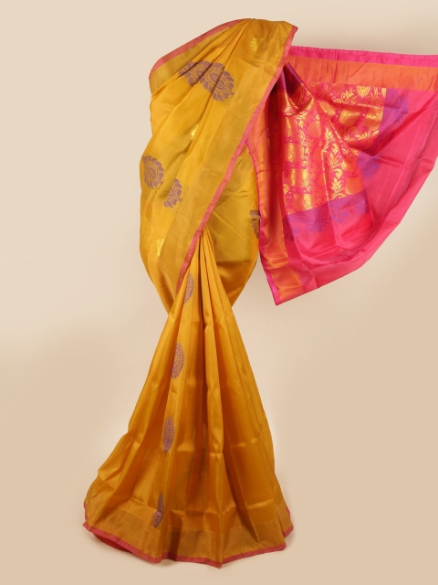 

Pothys Yellow & Pink Ethnic Motifs Zari Pure Silk Saree