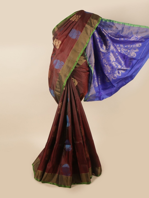 

Pothys Brown & Blue Ethnic Motifs Zari Pure Silk Saree