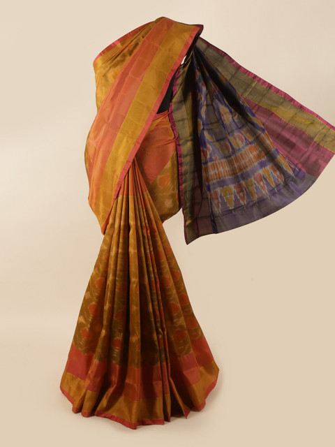 

Pothys Mustard & Blue Zari Pure Silk Saree