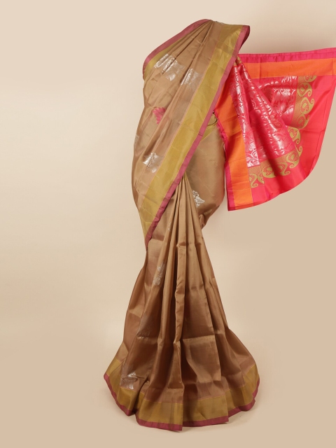

Pothys Brown & Pink Ethnic Motifs Zari Pure Silk Saree