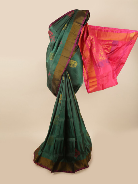 

Pothys Green & Pink Ethnic Motifs Zari Pure Silk Saree