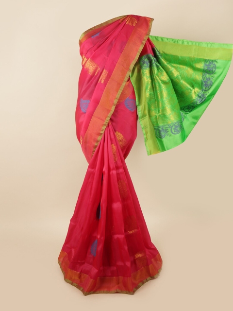 

Pothys Pink & Green Ethnic Motifs Zari Pure Silk Saree