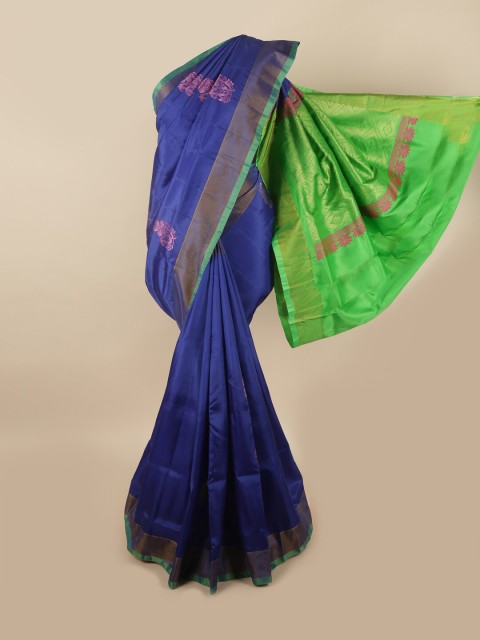 

Pothys Blue & Green Floral Zari Pure Silk Saree