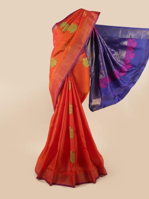 

Pothys Orange & Blue Ethnic Motifs Zari Pure Silk Saree