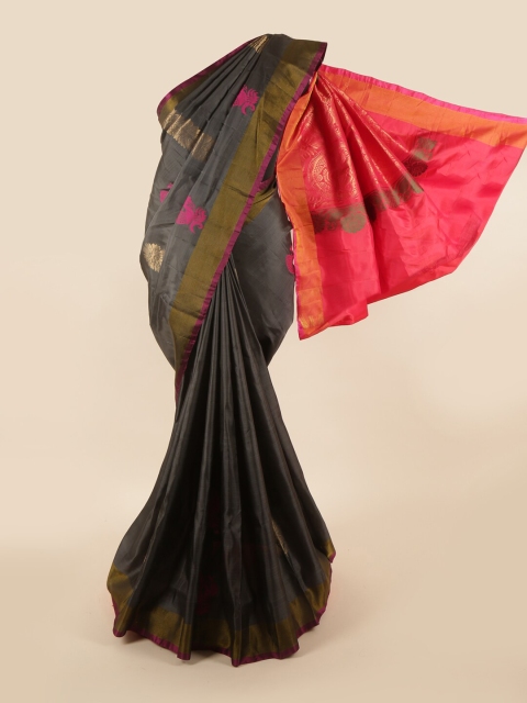 

Pothys Grey & Pink Ethnic Motifs Zari Pure Silk Saree
