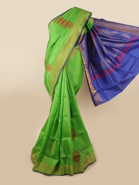 

Pothys Green & Blue Floral Zari Pure Silk Saree