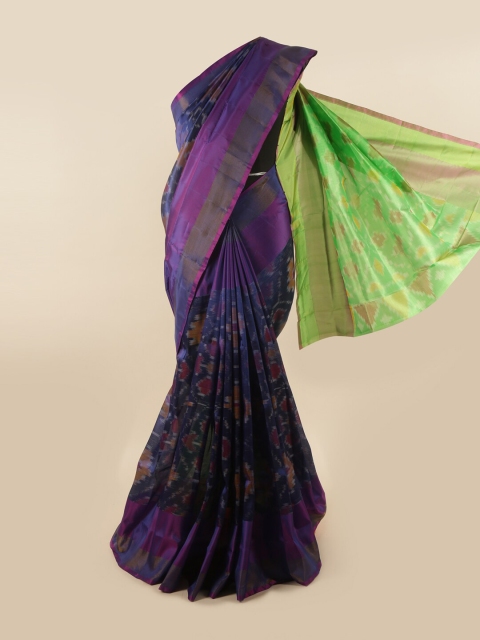 

Pothys Blue & Green Zari Pure Silk Ikat Saree