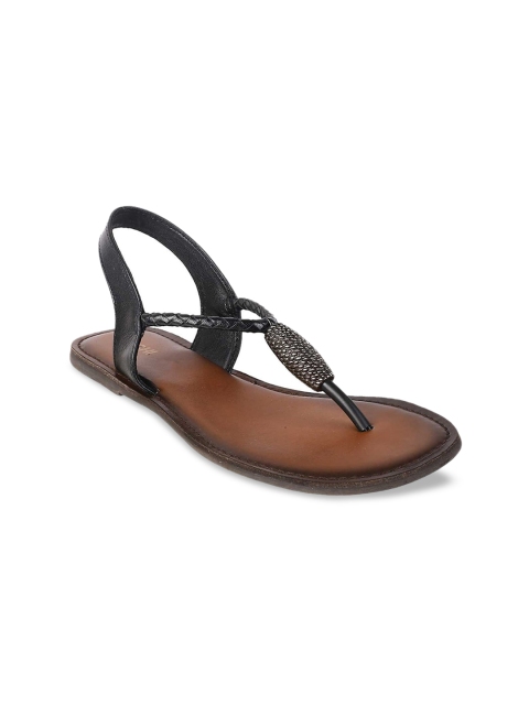 

Mochi Women Black Embellished T-Strap Flats