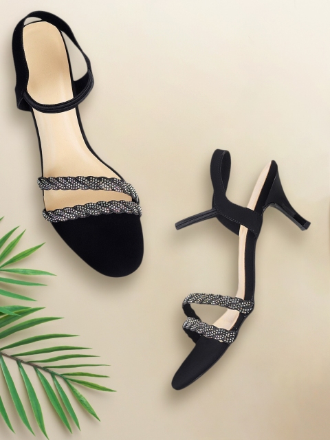 

Mochi Black Embellished Kitten Sandals